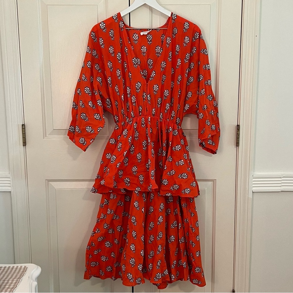 RHODE Red Floral Midi Dress